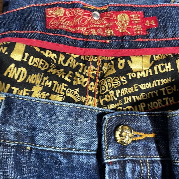 Stash House Denim Blue Jeans Baggy Pants Skulls Distressed - Picture 10 of 15